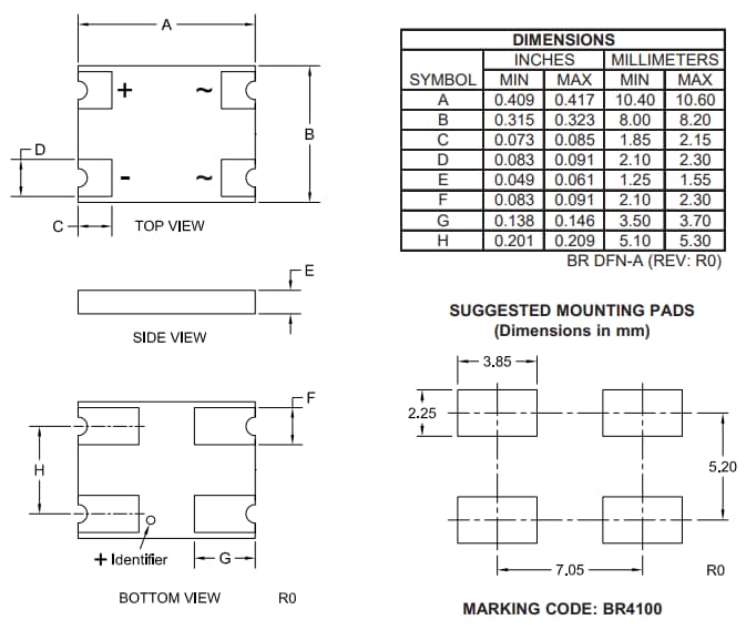 Mechanical Drawing - Central Semiconductor CBRDFA4-100 Full-Wave Bridge Rectifier